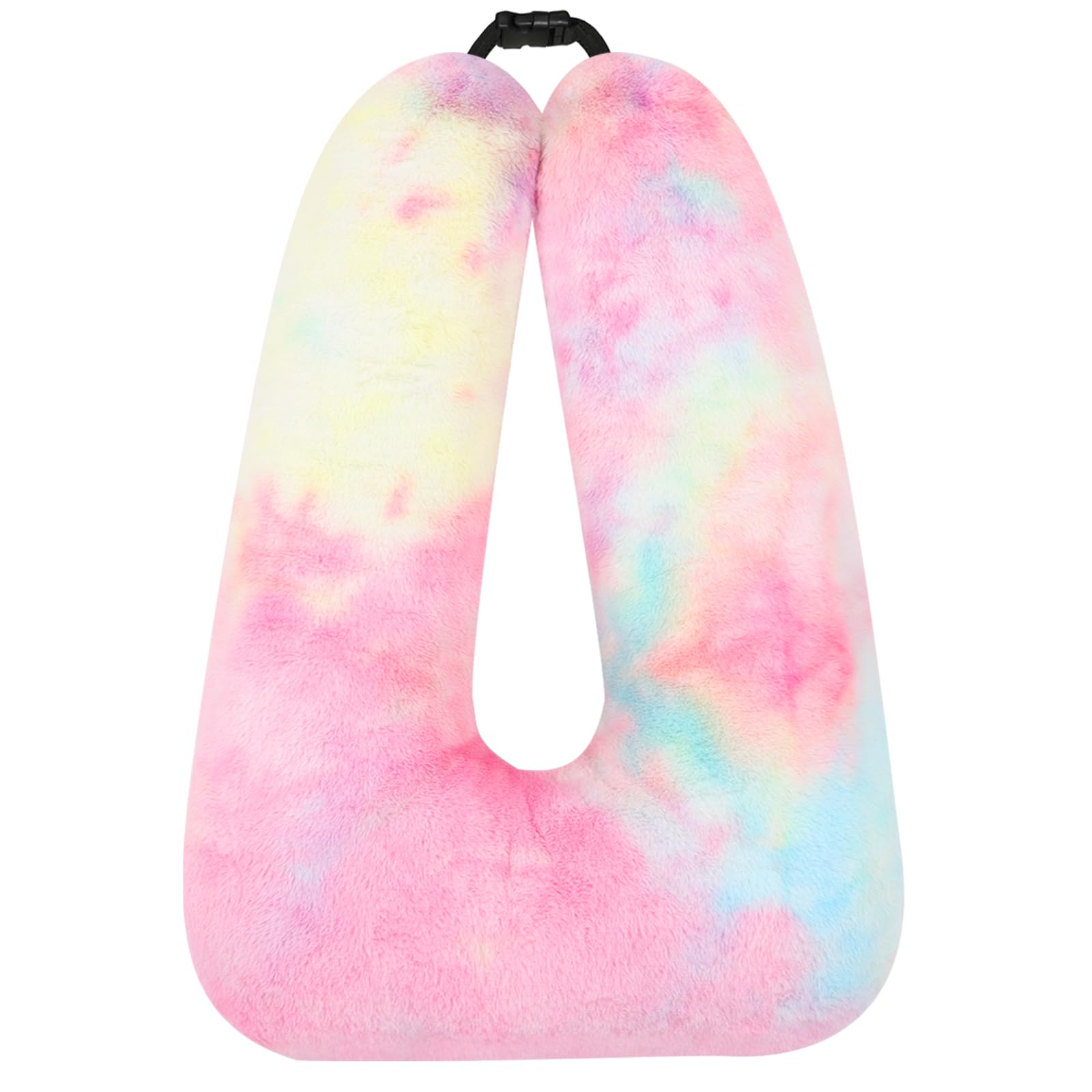 kids travel pillow for car seat with hand muff, cartoon neck & headrest seat belt pillow for car road trips long-distance travel sleeping pillow for adults and children, tie-dye - rainbow pink