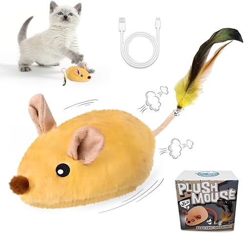 Juguete interactivo para gatos, ratas falsas que se mueven automáticamente, juguete realista recargable para perros con sonido, pluma y campana,