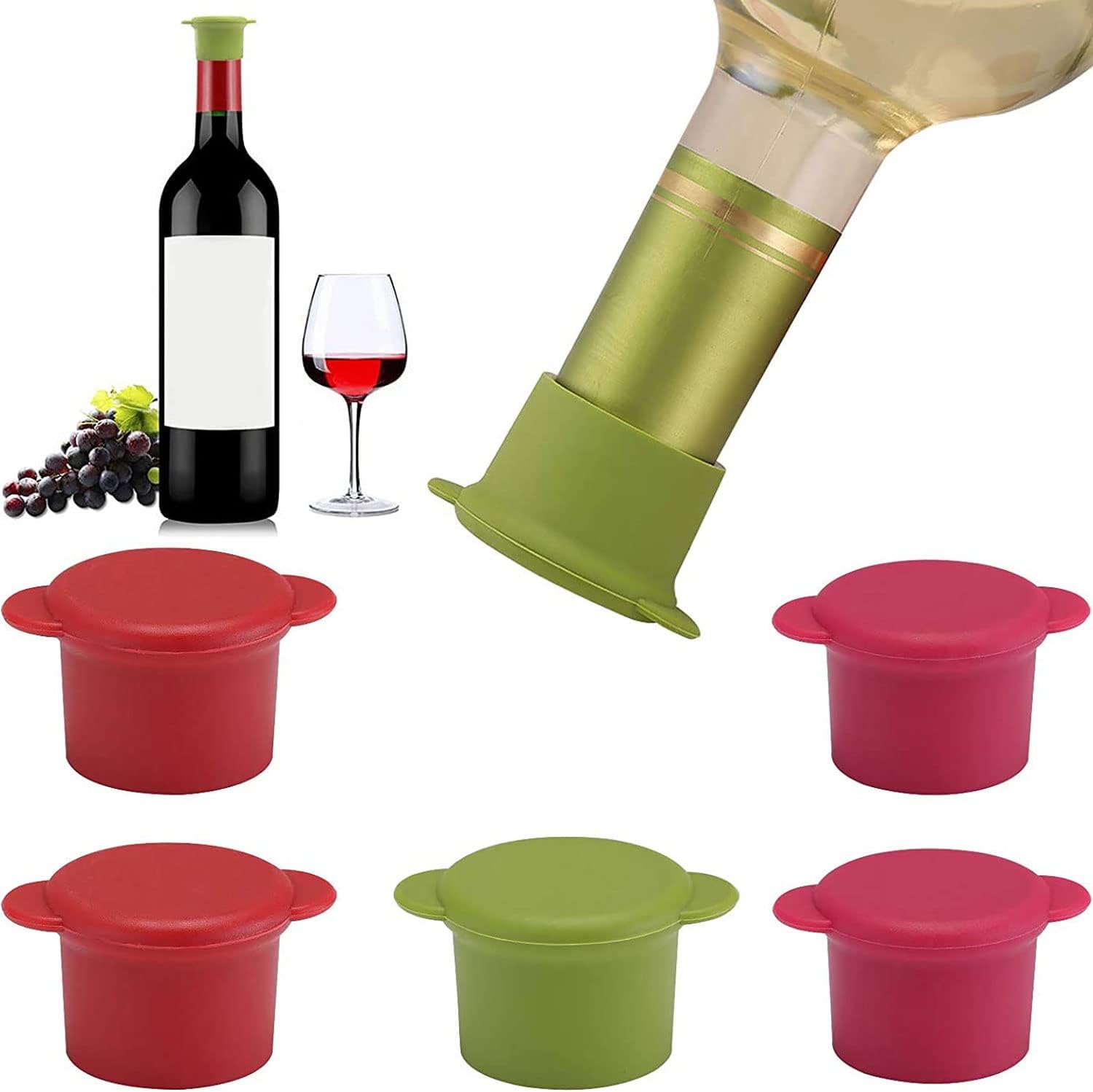 ZHUOJIE Silicone Bottle Caps Wine Bottles Stoppers Beer Sealer Cover Reusable Silicone Stoppers to Keep Wine or Beer Fresh Bottles Tools Set of 6