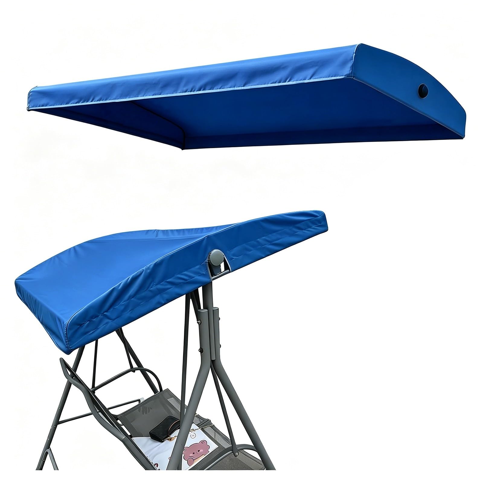 BiSaXieTa Swing Canopy Replacement Cover, Waterproof Oxford Fabric Canopy Replacement Cover for Patio Swing, UV Protection, with Side Grommets(Blue,64x45in)