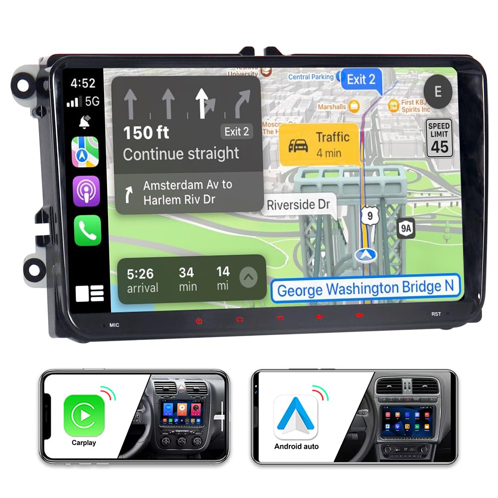 ACAVICA Autoradio Android 14 con CarPlay e Android Auto - Schermo IPS HD 9" - Compatibile con VW Golf 5 6 Passat B6 B7 Polo Tiguan Touran EOS Scirocco - Navigazione GPS WiFi Bluetooth USB Touch