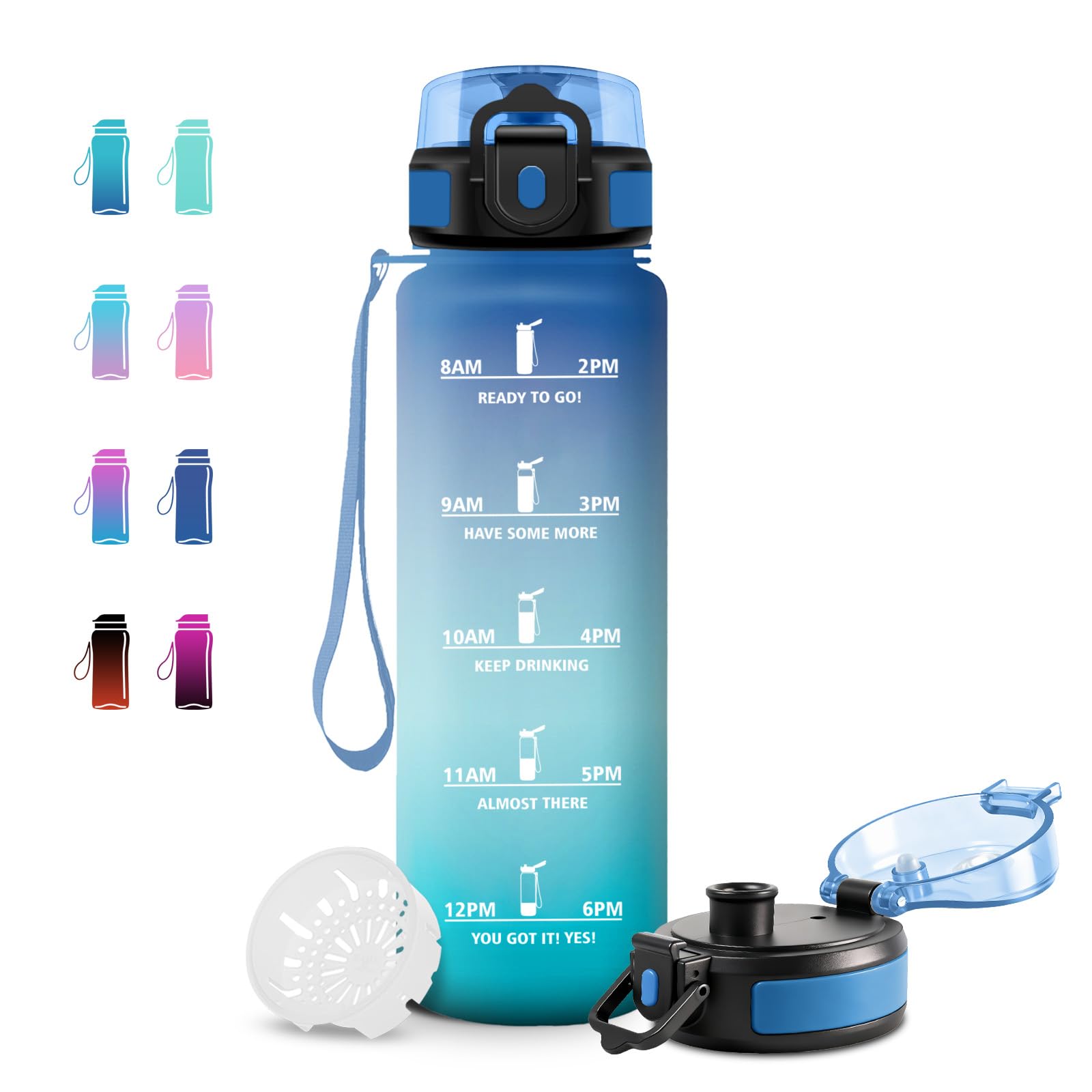 JAPORIA 1L Reusable Water Bottle with Filter Time Markers Motivational School Office Yoga