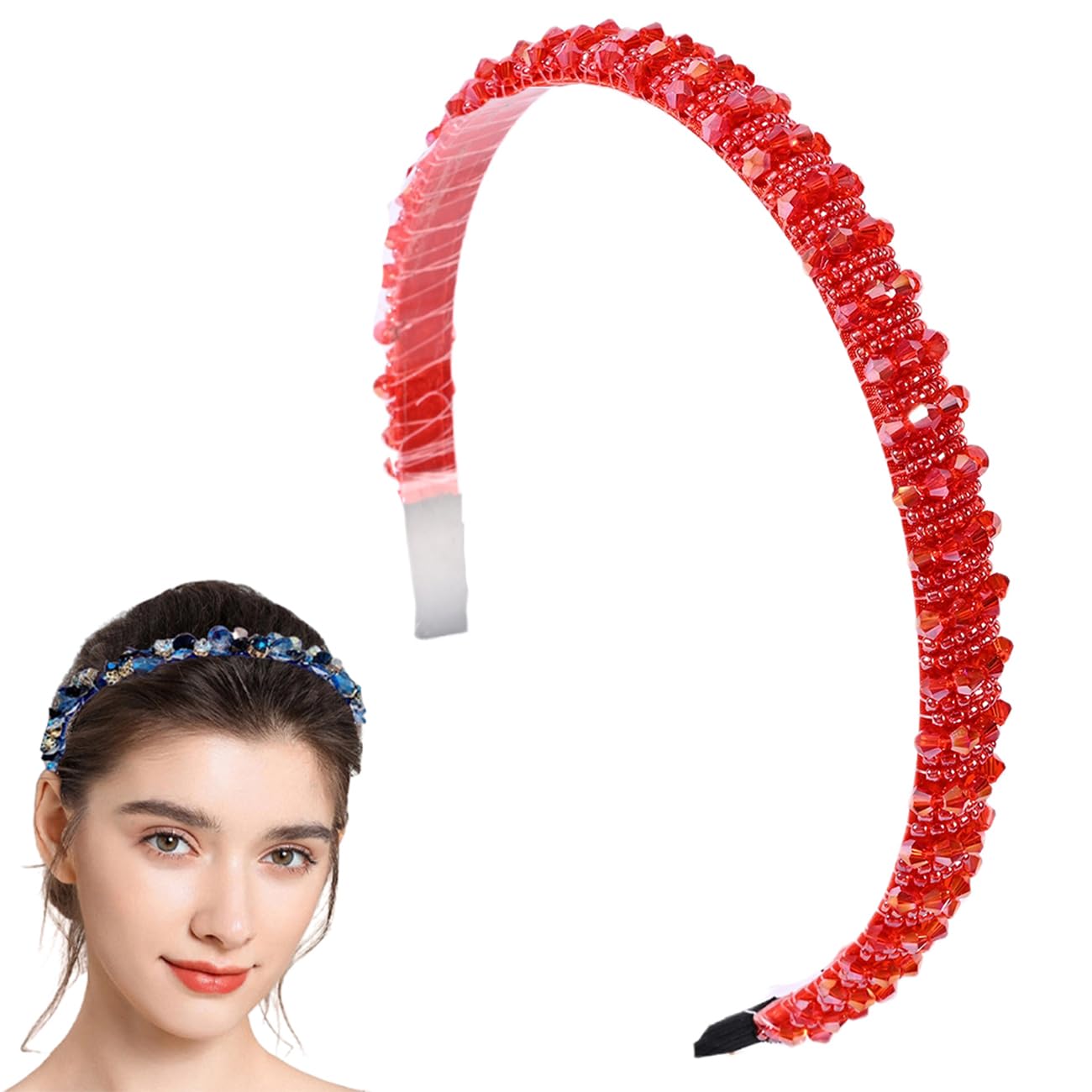 Traziewell Hairbands Girls Headband Crystal Headbands Shiny Non Slip Beaded Hairband Ladies Hair Accessories Decoration for Women Red 2316