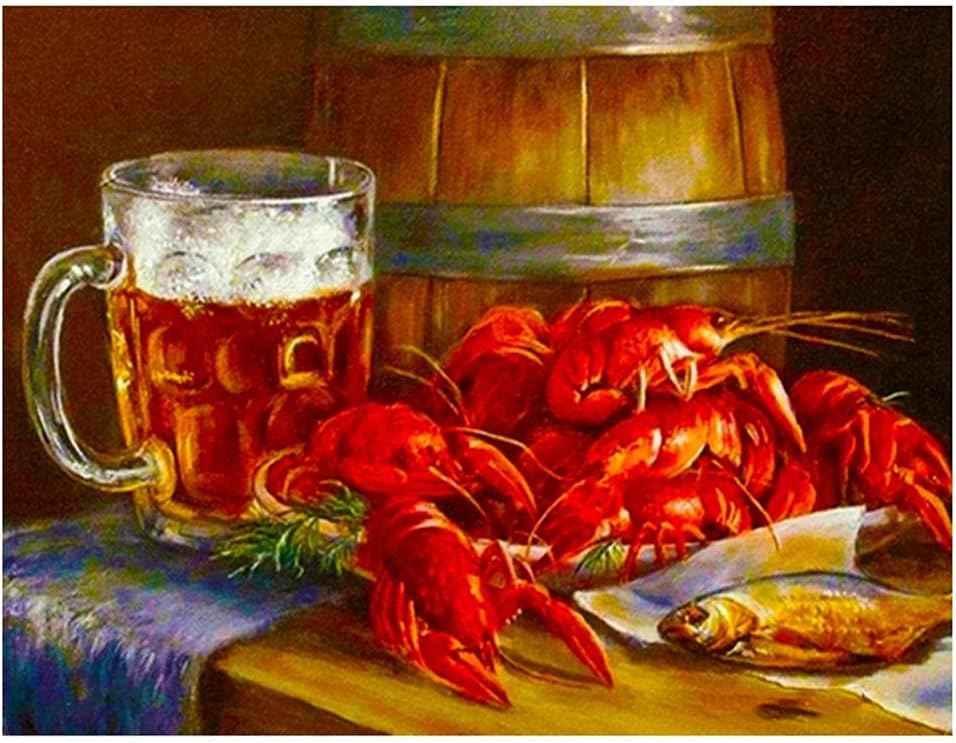 5D DIY Diamond Painting Completo, Cigalas Y Cerveza 40x50cm DIY Pintura Diamante Taladro Completo Kit Cuadros Cristales Para Manualidades Decoración Del Hogar Pared Salon regalo(16x20in)