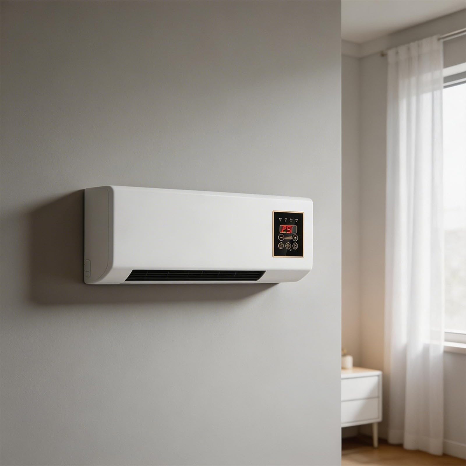 2-in-1 Wand-Klimaanlagen-Ventilator mit warmen und natürlichen Windmodi, energieeffizient, leiser Betrieb, weiß, 55 x 20 cm, für Badezimmer, Büros, Schlafzimmer (3)