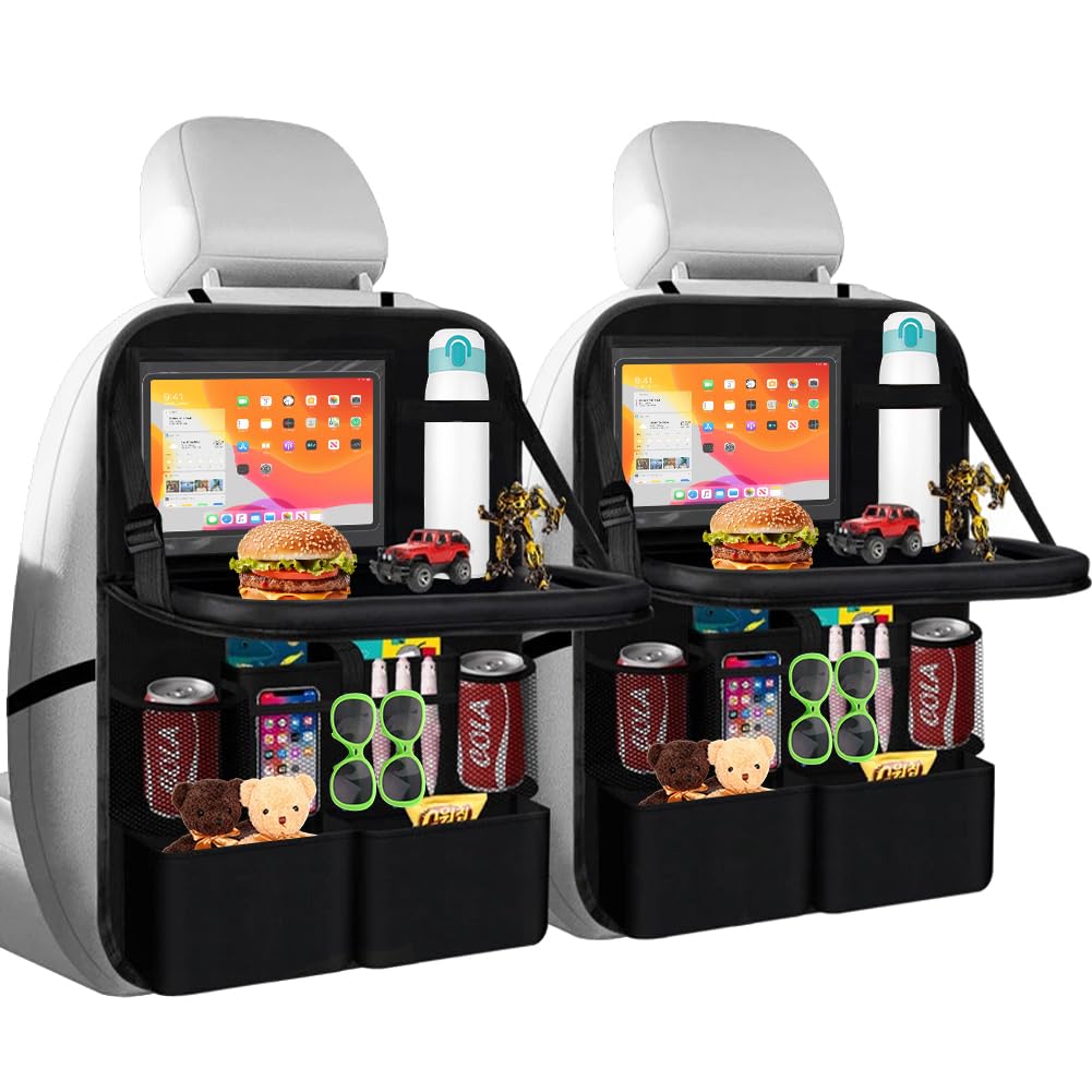 Yuragim Organizer per auto con tavolo, 2 pezzi, organizer per sedile auto, grande protezione per lo schienale dell'auto, impermeabile, organizer per bambini con tavolo pieghevole, tablet, telefono
