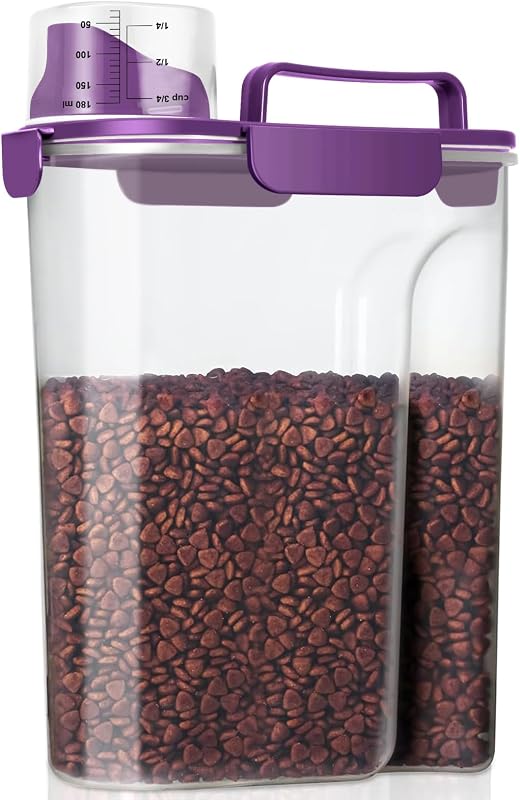 Recipiente Hermético para Armazenar Ração de Cães e Gatos LEAWALK com Bico Grande e Alça, 5 L, Roxo-escuro