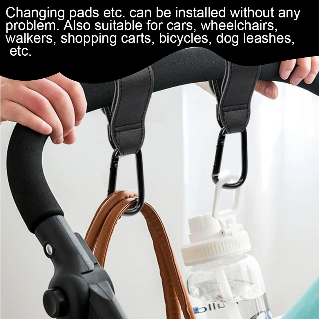 Baby - Ganci Per Passeggino, 2 Pezzi, Con Moschettone, Organizer Per Appendere Borse, Borse Per Pannolini, Borse Della Spesa. Clip Per Sistemi Da Viaggio Singolo/doppio, Seggiolini Auto E Jogger (blu