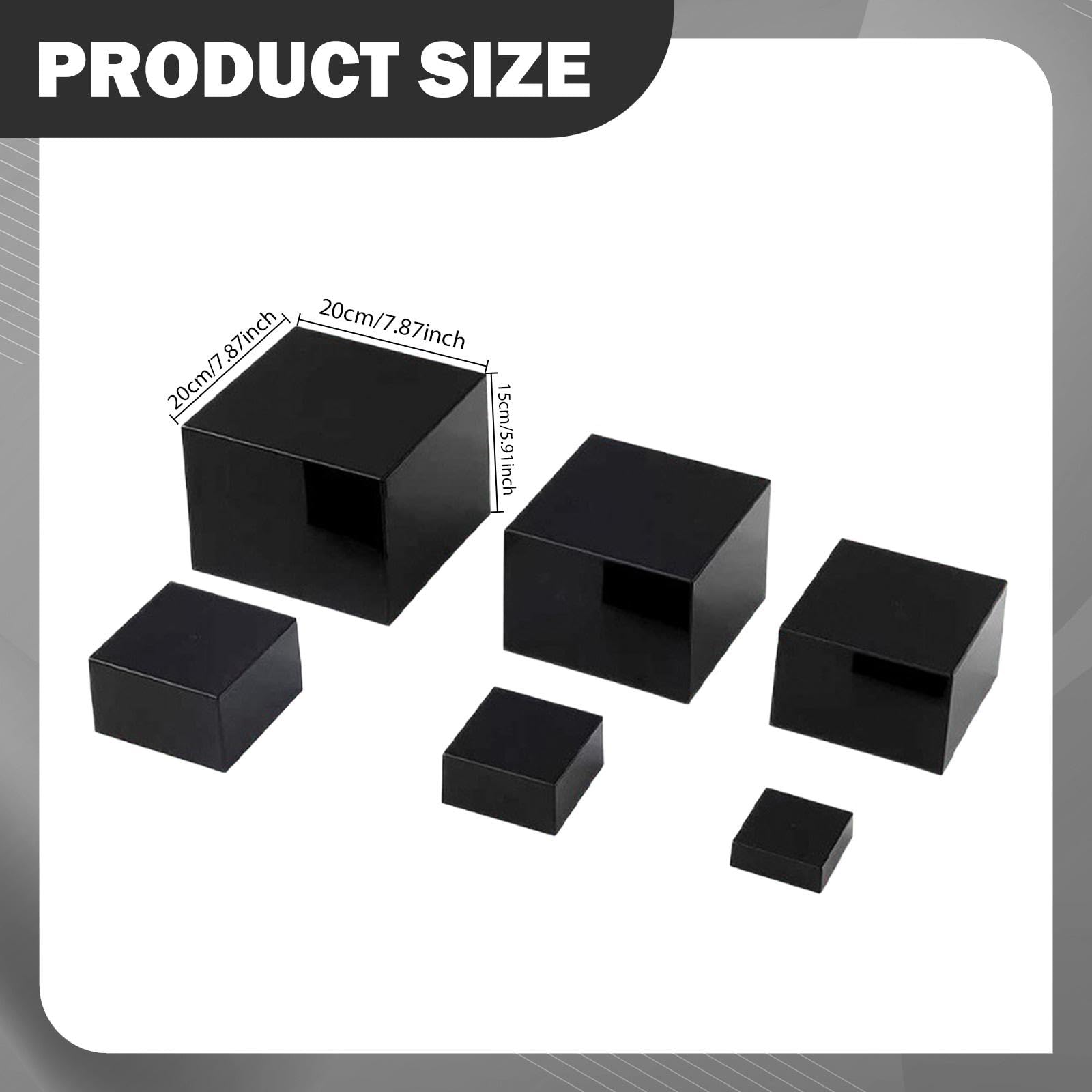 Set di 6 Supporti per Buffet, Scatole Cubiche con Fondo Cavo, Organizer Riutilizzabili per Cibo, Gioielli, Condimenti, caffè, tè, Nero