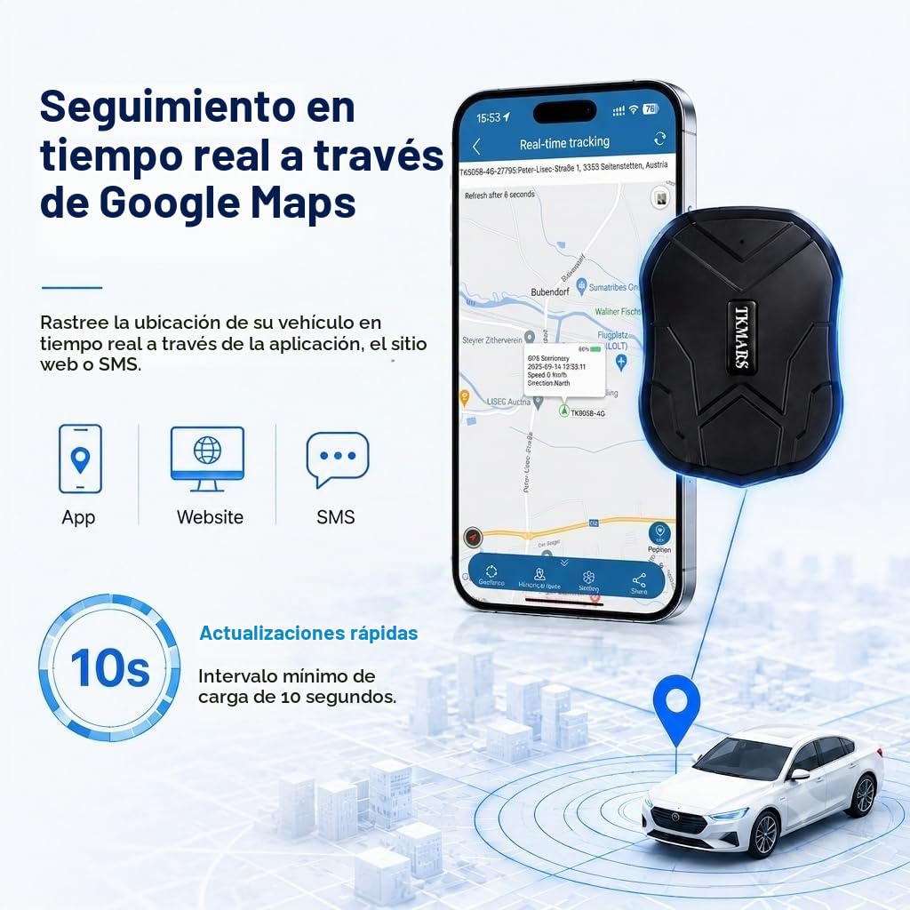 TKMARS 4G Localizador GPS para Coche con Tarjeta SIM, Batería 5000mAh, Magnético Antirrobo Rastreador GPS Funciona vía App/Plataforma Web, Varios Modos de Alarma Apto para Coches Camiones, 4G TK905E