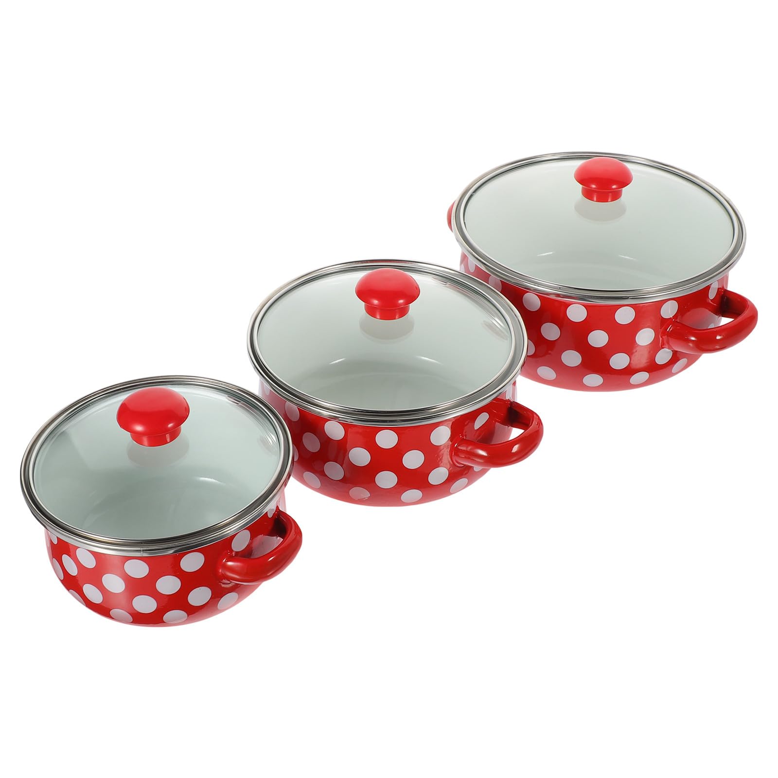 Casseroles émaillées miniatures rouges à pois blancs, lot de 3 marmites