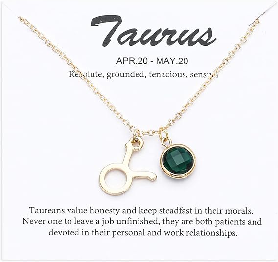 14k Gold Plated Zodiac Birthstone Crystal Pendant Necklace, Horoscope Sign Charm Necklace for Women Birthday Gift