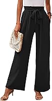 Heymoments Women's High Waisted Wide Leg Lounge Pants with Pockets - Lightweight Adjustable Palazzo Trousers for Travel & Casual Wear