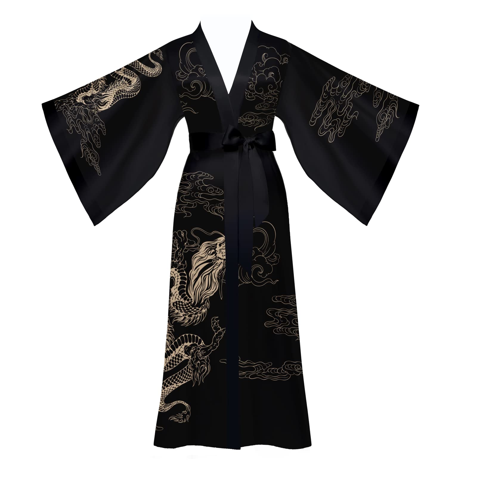YemmertLadies kimono Dressing Gowns Silky Satin Long Sleeve Floral Kimono Dressing Gown for Women