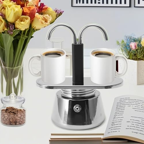 Miniatura 2 de AYNEFY Olla de café moca, 2 tazas de 3.4 fl oz, olla doble de acero inoxidable moca, cafetera italiana de conducto, doble acero inoxidable, moca