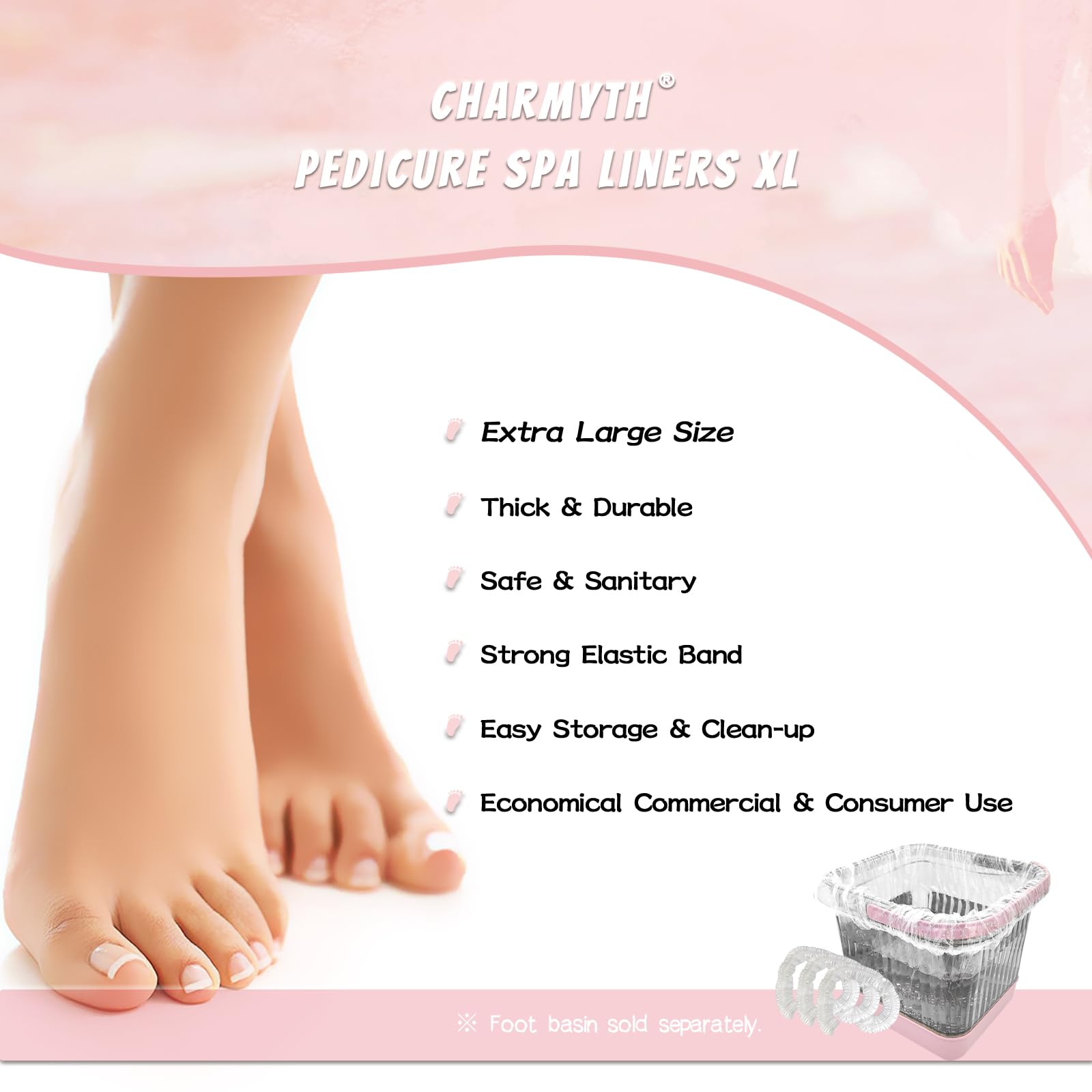 Charmyth Disposable Pedicure Bath Liners - Clear PE Spa Liners