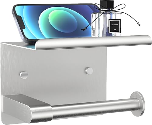 Miniatura 8 de Soporte de papel higiénico negro mate con estante, se adapta a Mega Rollos, acero inoxidable a prueba de óxido, soporte de rollo de papel higiénico