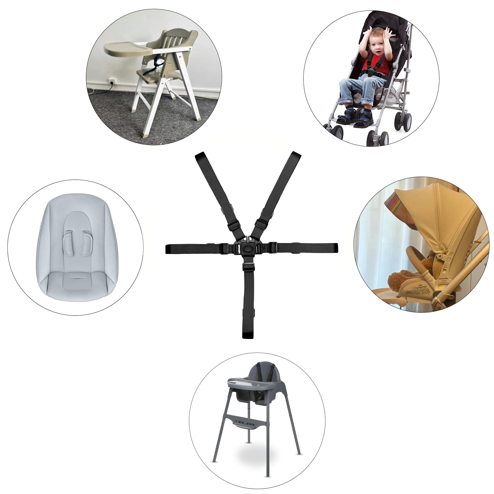 Sicherheitsgurt für Tripp Trapp Hochstuhl - Verstellbare 5-Punkt-Gurt für Baby und Kinder - Universal Gurt für Kindersitz, Auto, Kinderwagen
