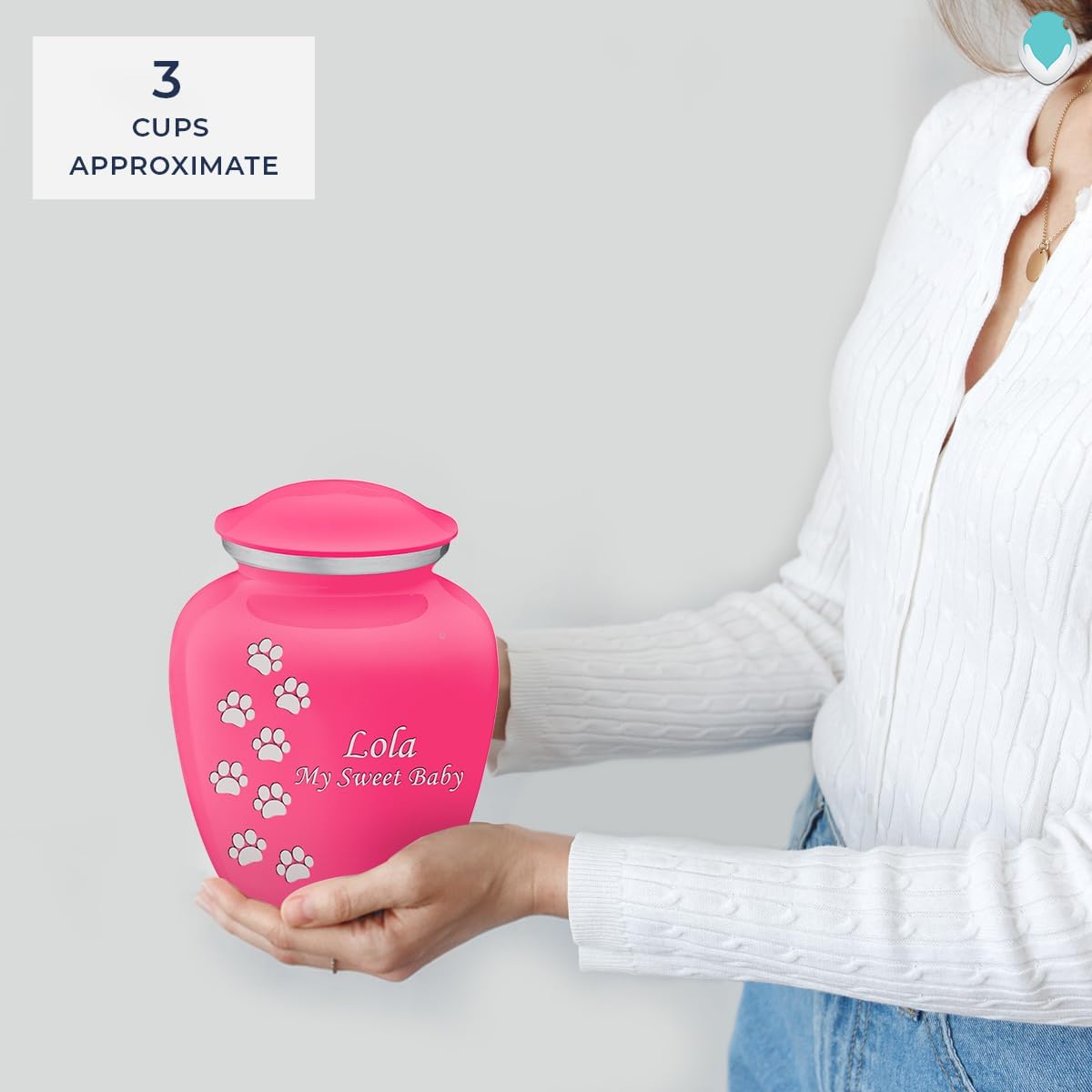 Geturns Embrace Personalized Walking Paws for Small Pets I Bright Pink Cremation Urns for Dogs and Cats I 44 lbs