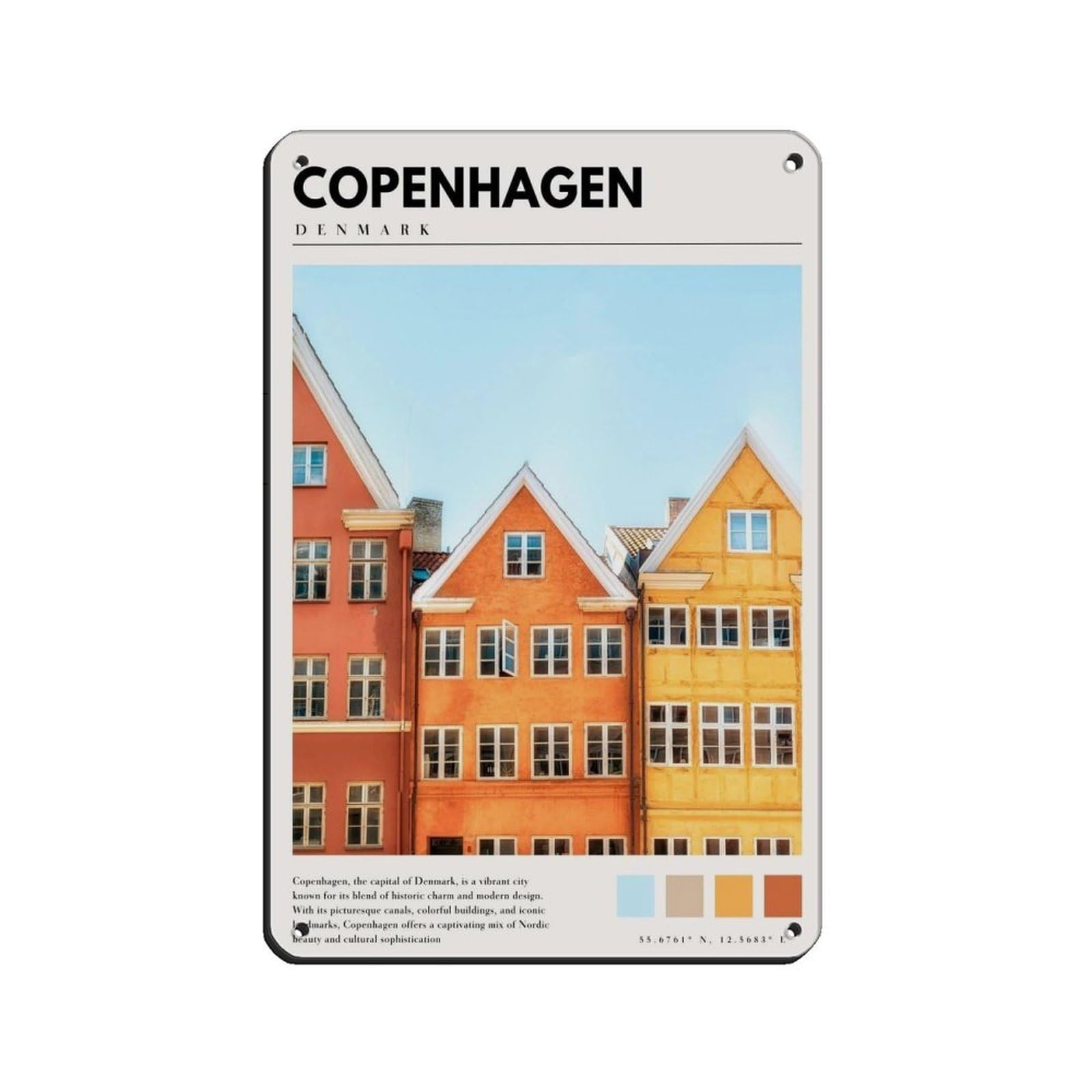 Lxwnze 20L X 30W Cm Copenhagen Denmark Art Danish Minimal Decor Retro Poster Metal Tin Sign Chic Art Retro Iron Painting Bar People Cave Cafe Family Garage Poster Wall Decoration 8X12inch(20X30cm)