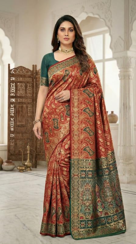 Image of C J Enterprise Women's Pure Soft Silk Saree With Blouse Piece For Wedding (Damru-Patola)