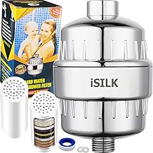 iSilk Hard Water Shower Head Filter – Faucet, Shower, Tap Softener Hardwater to Softwater Purifier High Output For Kitchen & Bathroom With Vitamin C, 15 Stage, 2 Cartridges To Remove Salt
