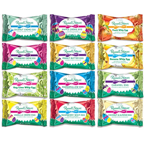 Easter Eggs Variety pack Gift Set | Russell stover 1 Oz Eggs - Strawberry Cream Maple Vanilla Caramel Dark Chocolate Coconut Raspberry Whip Key Lime Pie Marshmallow Banana