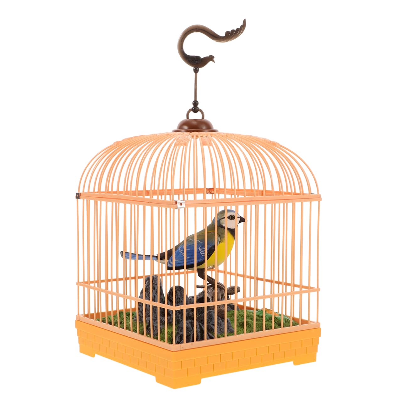 PartyKindom Voice-Controlled Bird Cage Toy Realistic Chirping Motion Miniature Plastic Bird in Cage for Kids and Adults Portable Home Decor Entertainment