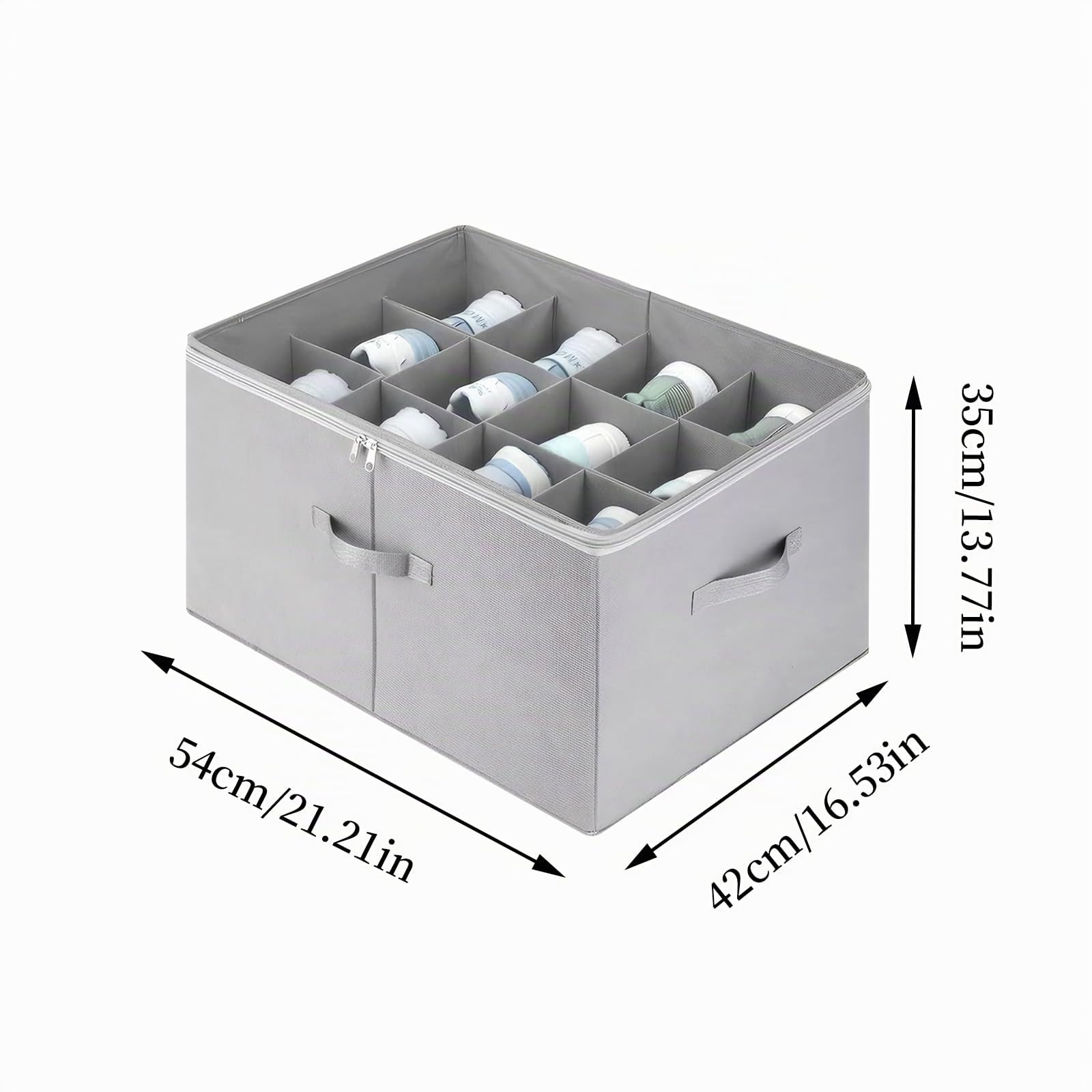 Aufbewahrungsbox für Schuhe, Schuh Aufbewahrungssysteme mit 12 Fächern, Schuhorganizer für Closet, mit Tragegriff, Geeignet für Stiefel, Hohe Absätze, Flache Schuhe, etc., Grau