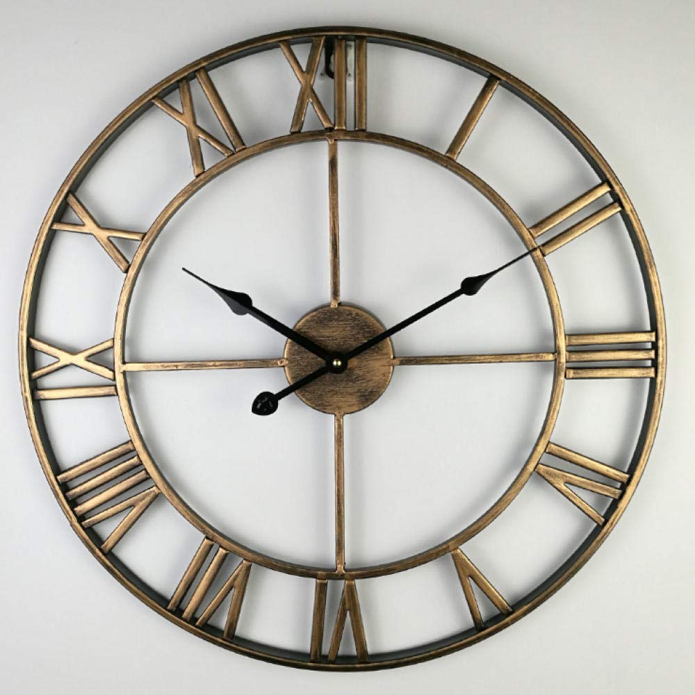 Horloge murale de jardin extérieur grands chiffres romains géant en métal or 40 cm