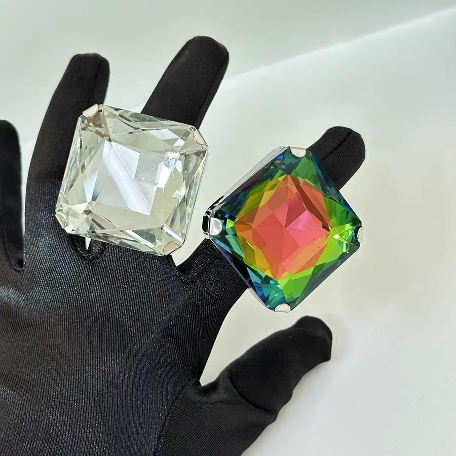 Anillo grande cuadrado de diamantes de imitación exagerado para mujer, de lujo, vintage, grueso, geométrico, grande, piedra de cristal, nudillos, anillo abierto ajustable, anillos de boda, novias, 6