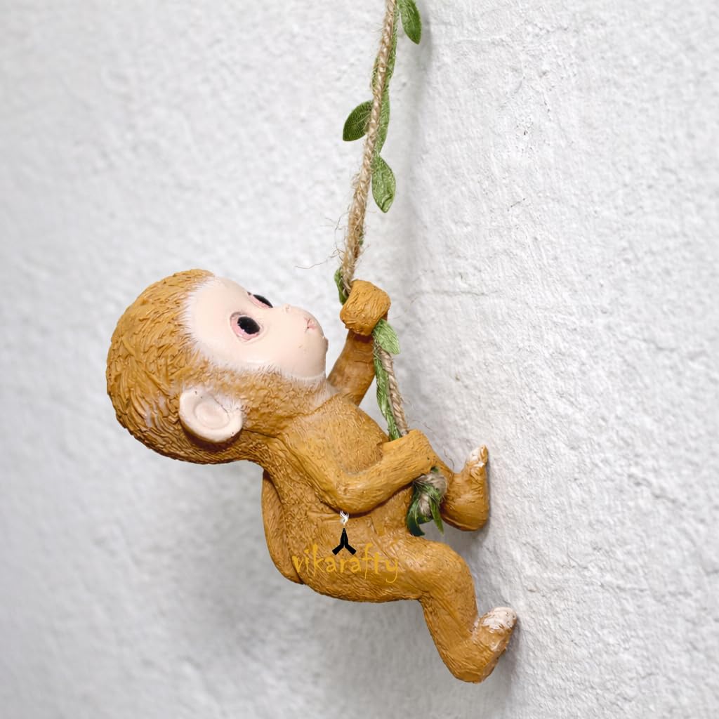 Climbing Baby Monkey Figurine, Brown, Garden Theme, Resin, Outdoor Hanging Sculpture, 8x9x16 Centimetres-image-2