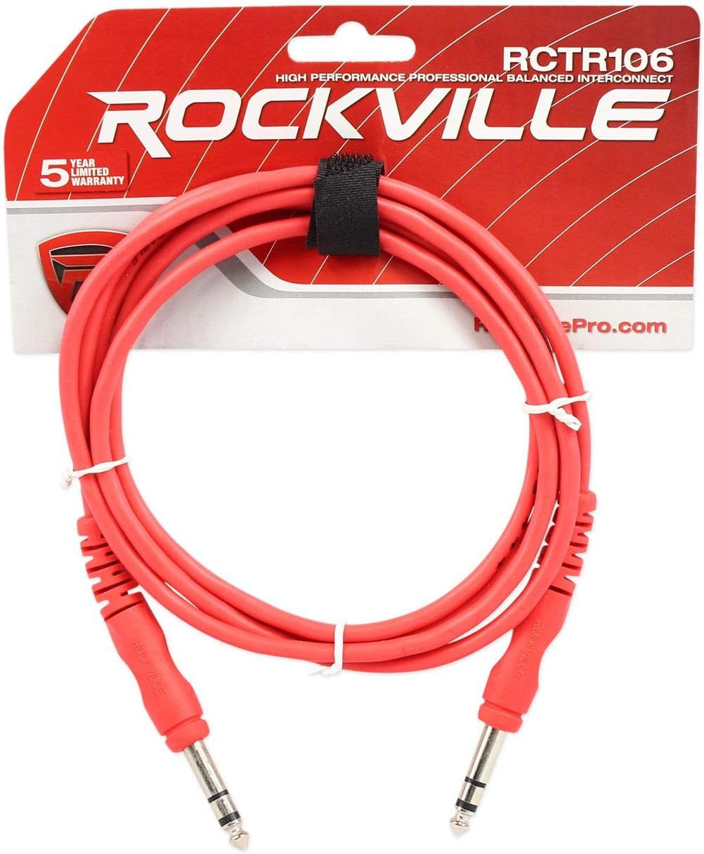 Rockville (2 RCTR106B 6フィート TRS to TRS バランスケーブル ブラック 100%銅バンドル (2)