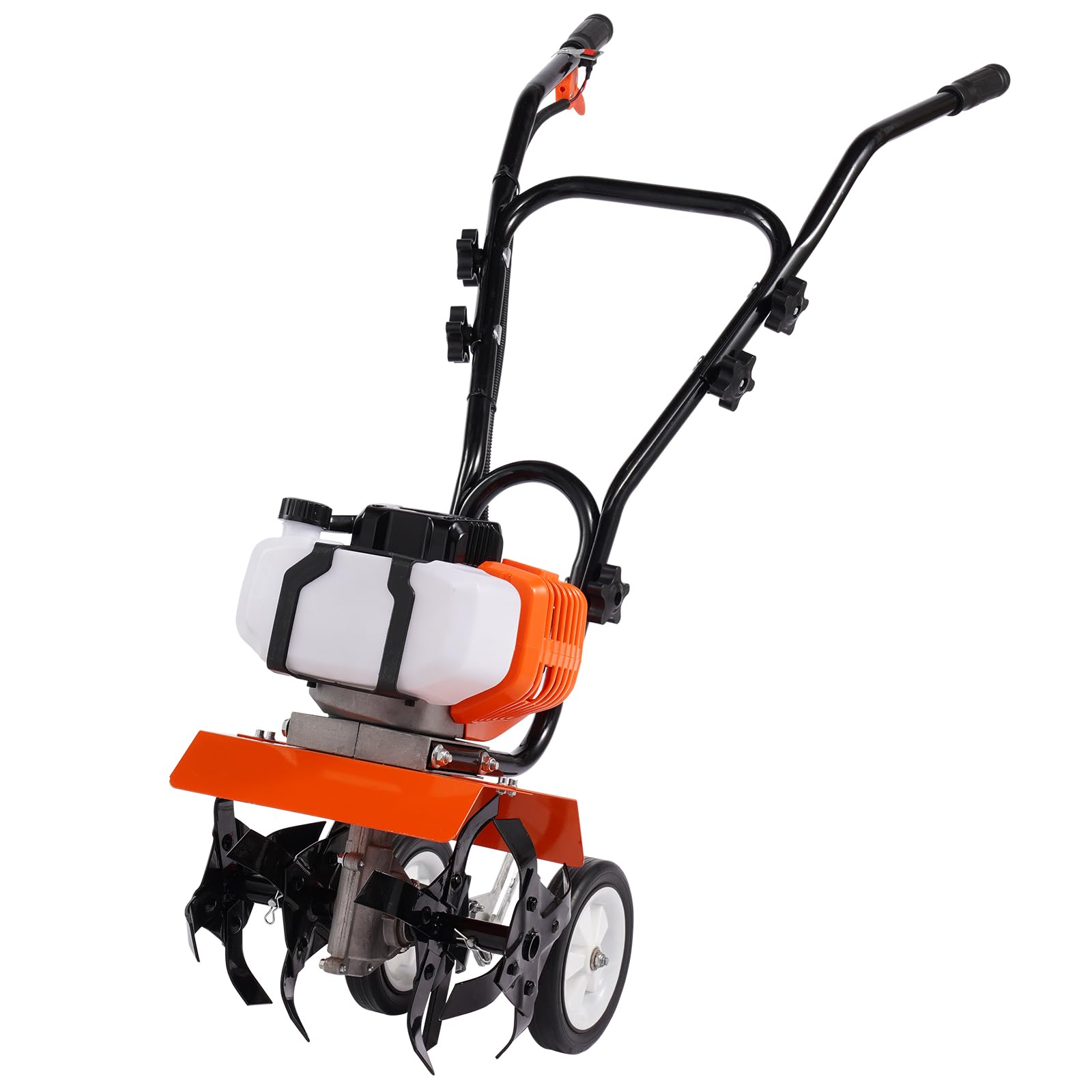 VEVOR Motocultor Térmico con Motor de Gasolina de 43 CC de 2 Tiempos con 4 Púas Delanteras Ajustables de Acero Ruedas Grandes Fácil Instalación Cultivador de Tierra para Huerta, Jardinera, Campos