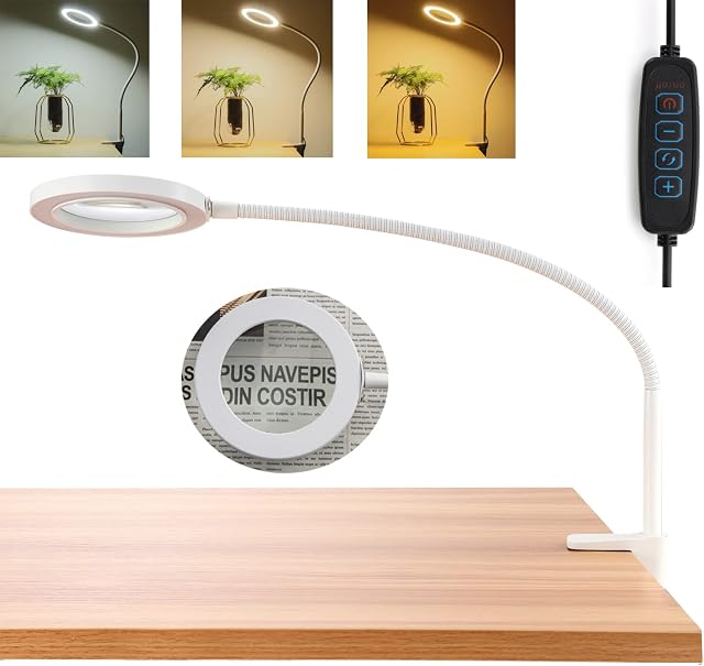 Led Magnifying Lamp with Light for Crafts, 2 in 1 Hands Free 3X Magnifying Glass with Clamp for Hobbies Reading Close Work, Optical Glass Lens Magnifier Lamp with USB, Flexible Adjustable Metal Arm