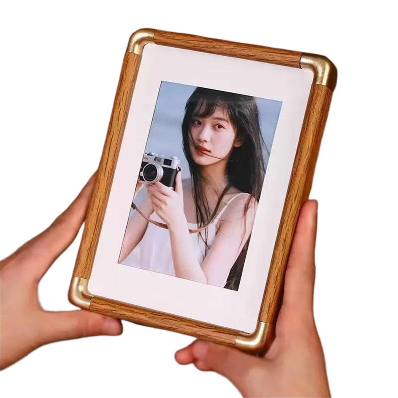 Copper Corner Solid Wood Texture Photo Frame Tabletop Decoration Washing Photos Made Into Albums Hanging For Photo And Picture(Teakwood,6inches 10.2X15.2CM)