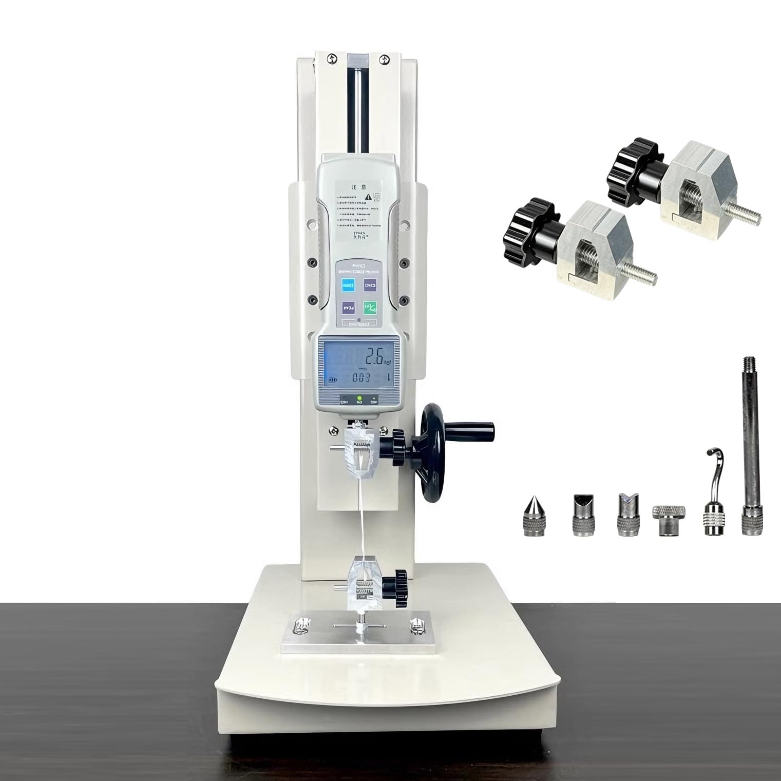 Digital Tensile Testing Machine, 10-100N Force Gauge with LED Display, Pull Force Tester Wire Harness Terminal Tensile Testing, 270mm Stroke, Push and Pull Test Stand with 5 Probes, 2 Clamp