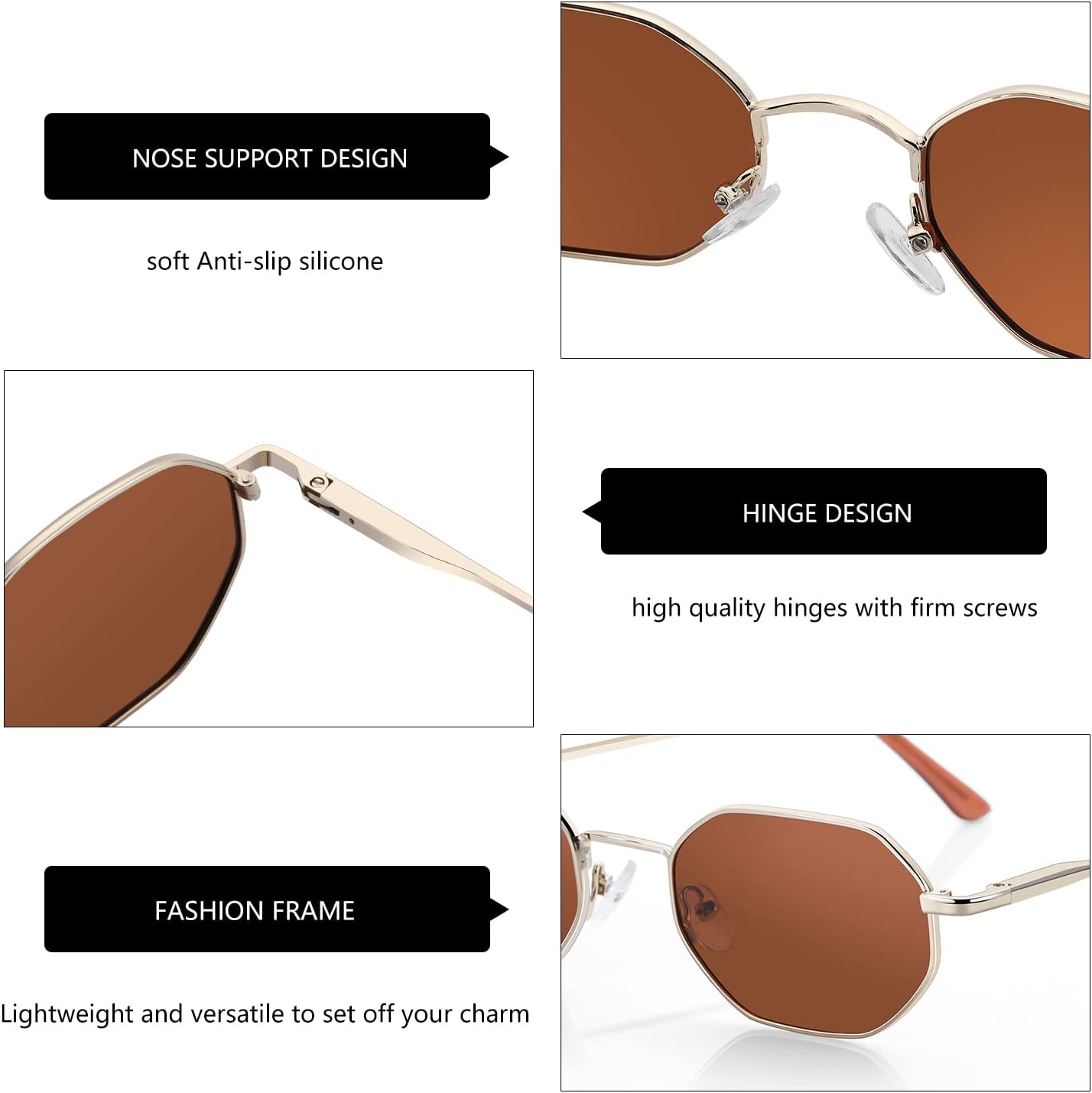 ZENOTTIC Small Octagonal Polarized Sunglasses for Women Men Hippie Metal Frame Retro Rectangle Sun Glasses - Image 5
