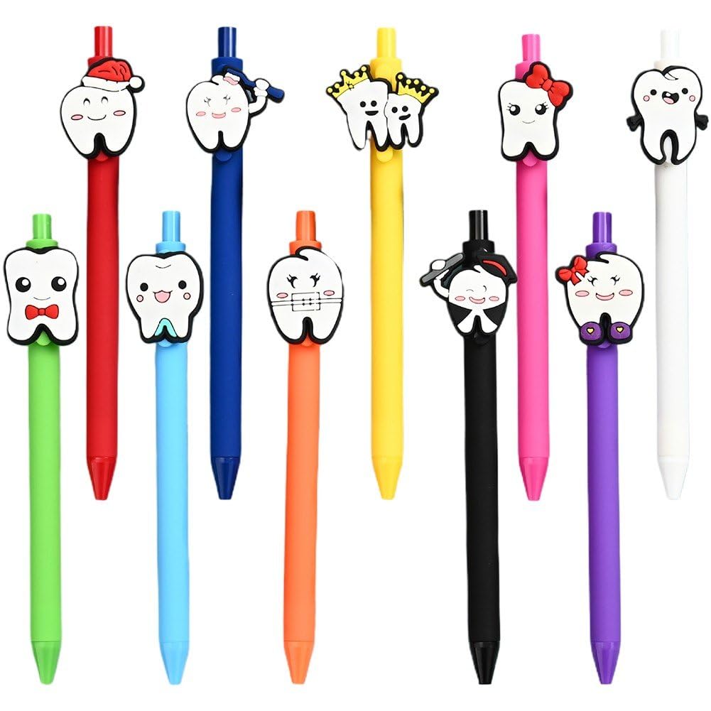 HiyyFloy 10 Pcs Funny Dental Pens Bulk Dentists Assistant Gifts Cute Tooth Decorative Pens Inspirational Gift for Nurse Doctor Medical Staffs Dentists Assistants Week