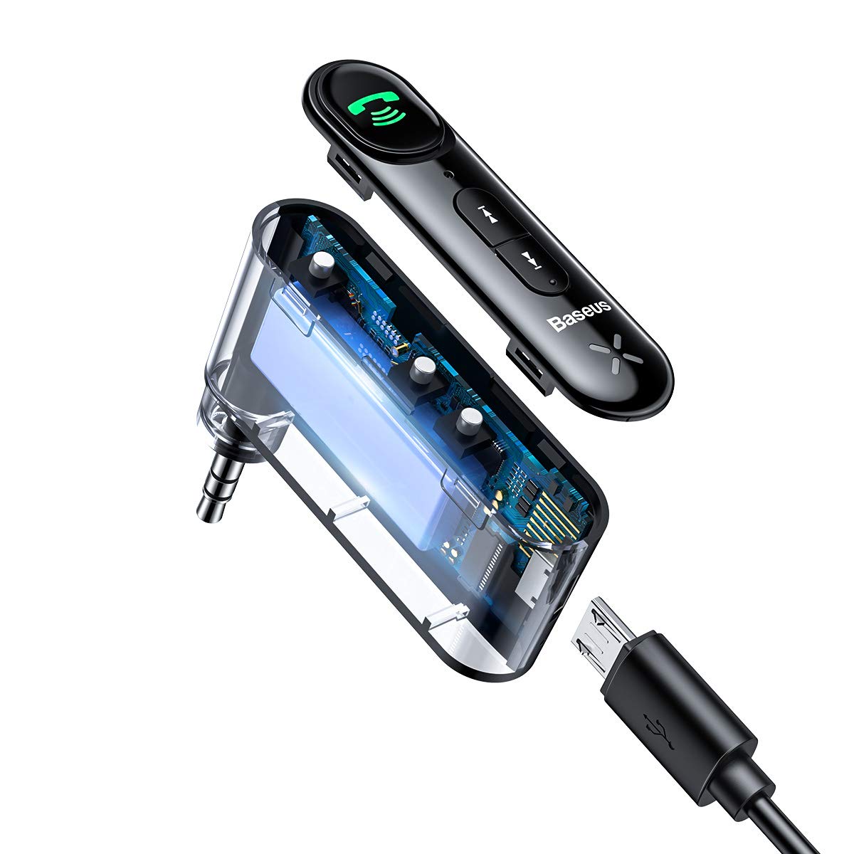 YONGYAO Wireless Hands Free Bluetooth 5.0 Coche AUX Music Receptor Adaptador Interfaz Duración de 10 Horas
