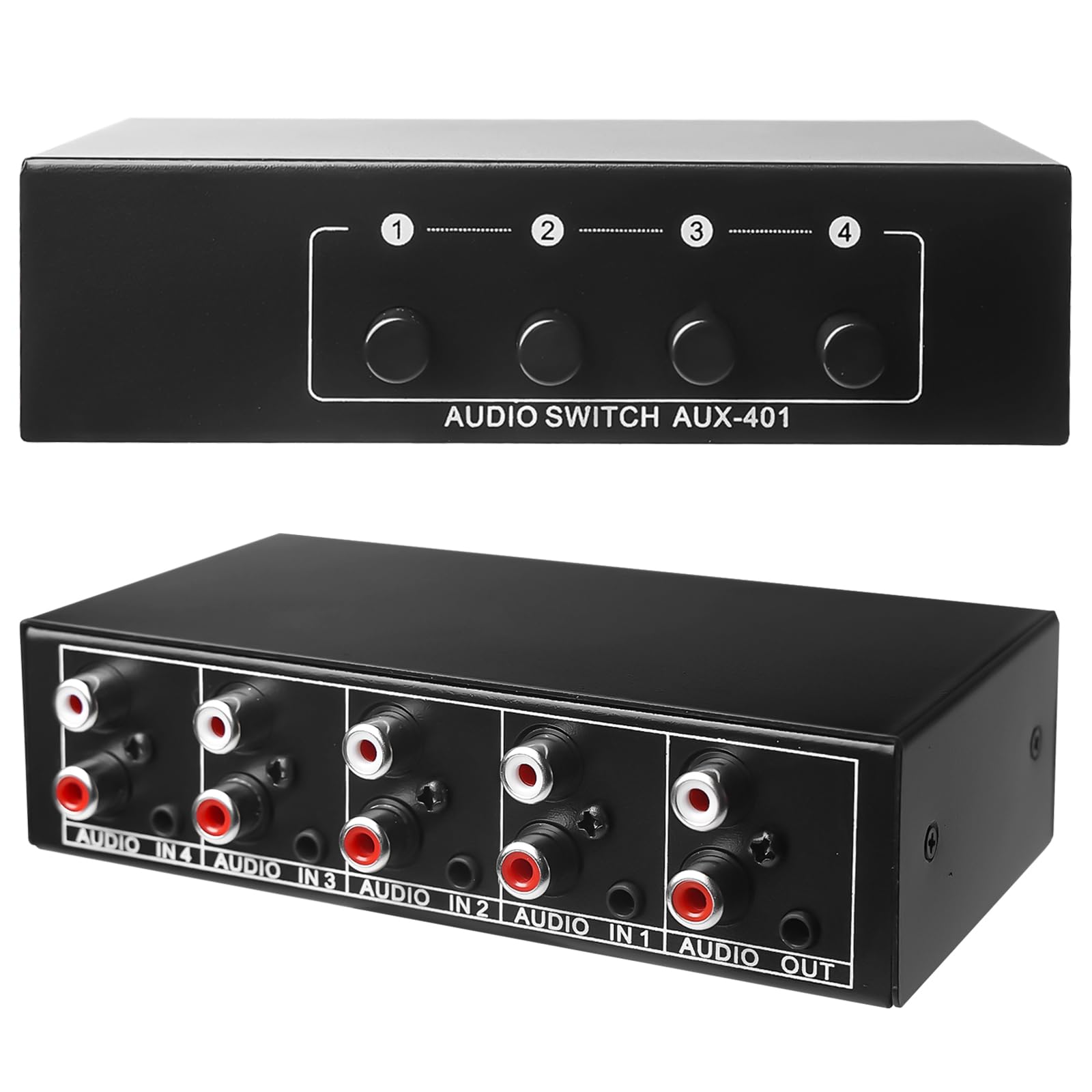 Aux Audio Switcher 4 in 1 Out Audio Video Splitter Stereo Audio Selector 3,5 Mm Aux + RCA L/R