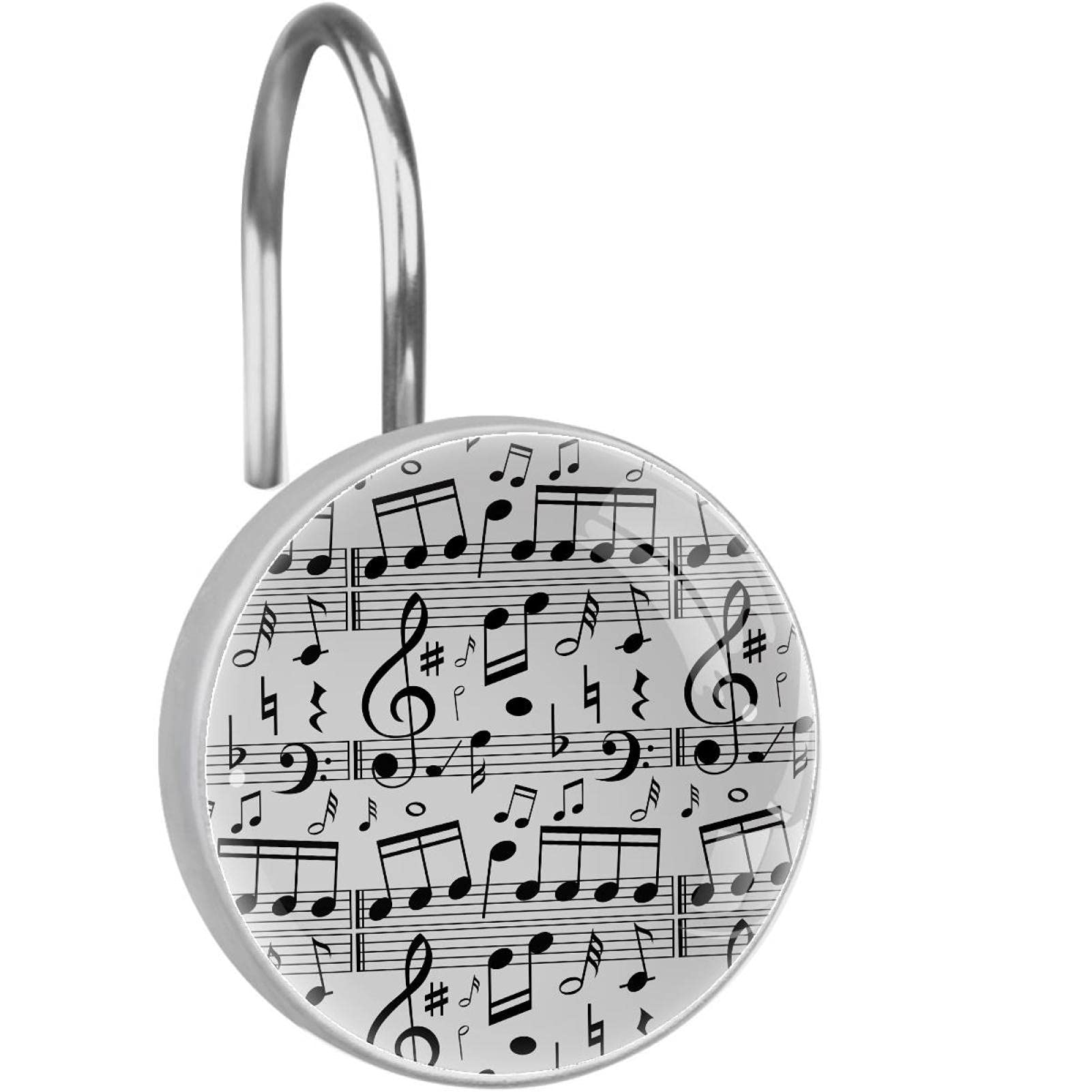 Crochets rideau de douche notes de musique en inox pour salle de bain design | Lot de 12
