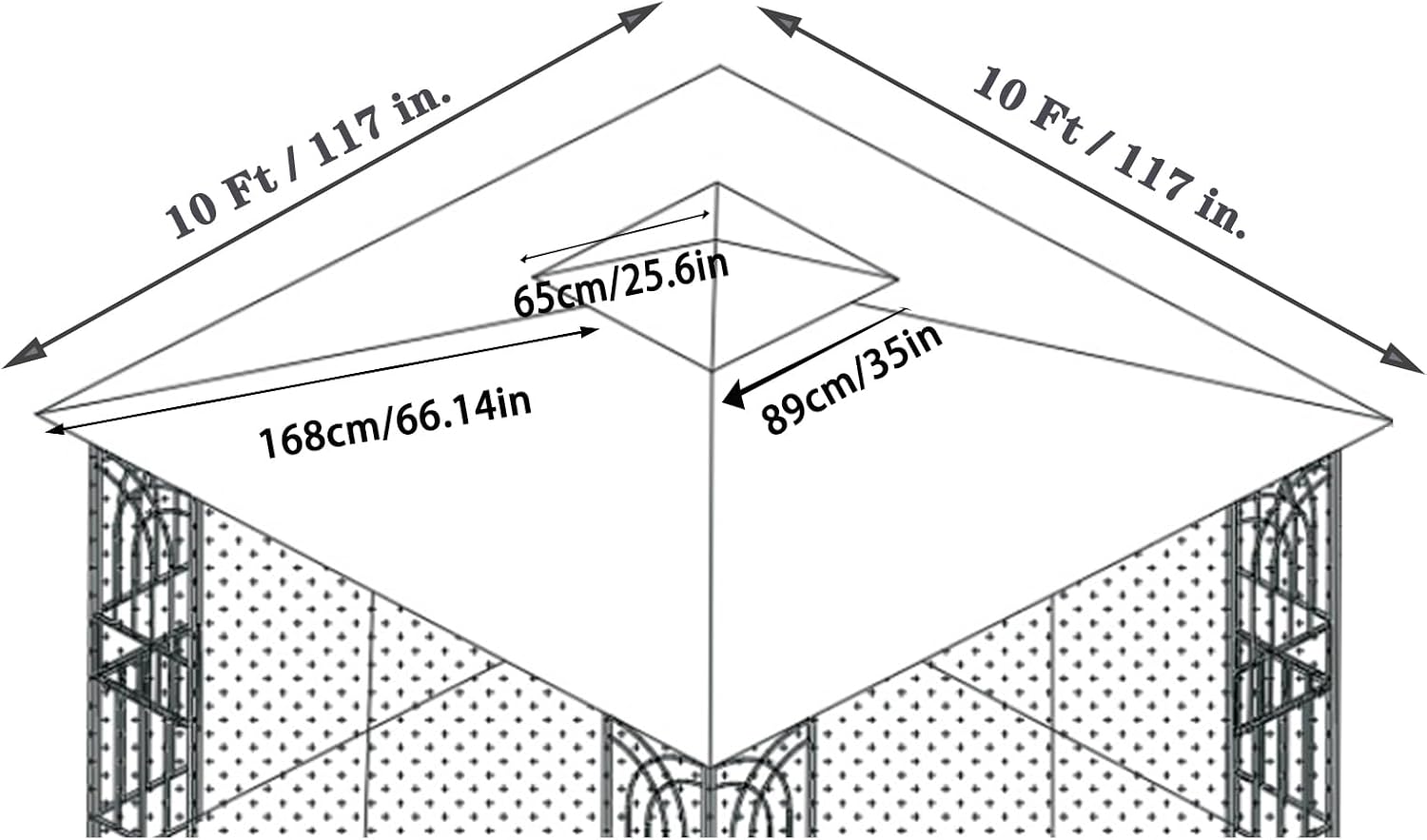 10x10 Ft Patio Double Roof Gazebo Replacement Canopy Top Fabric, Gray
