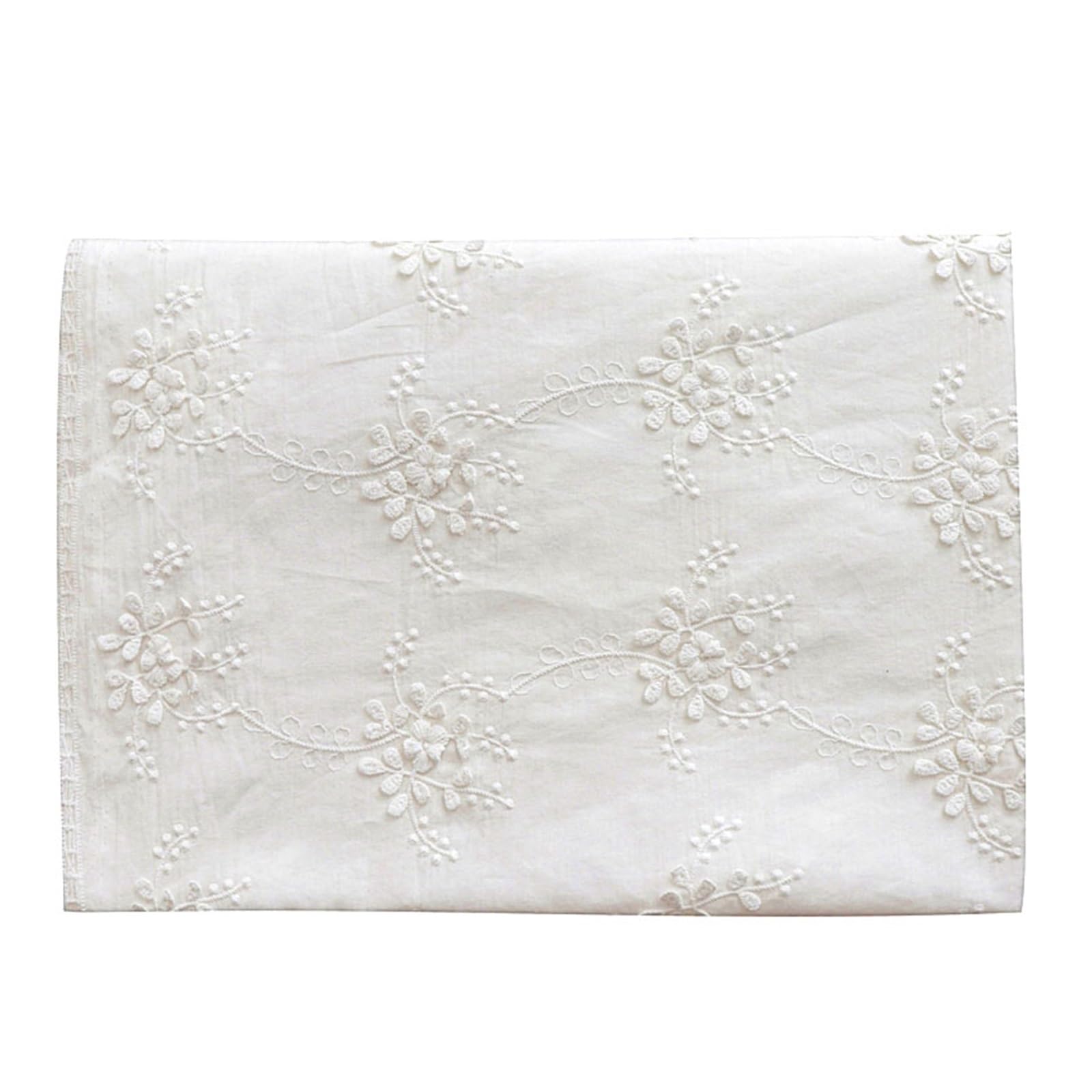Tessuto in cotone stampato, Tessuto di cotone ricamato con fiori 3D bianchi, largo 130 cm, 0,5 metri/lotto, for vestiti/vestiti/tenda fai da te X133(White,1.5meter long)