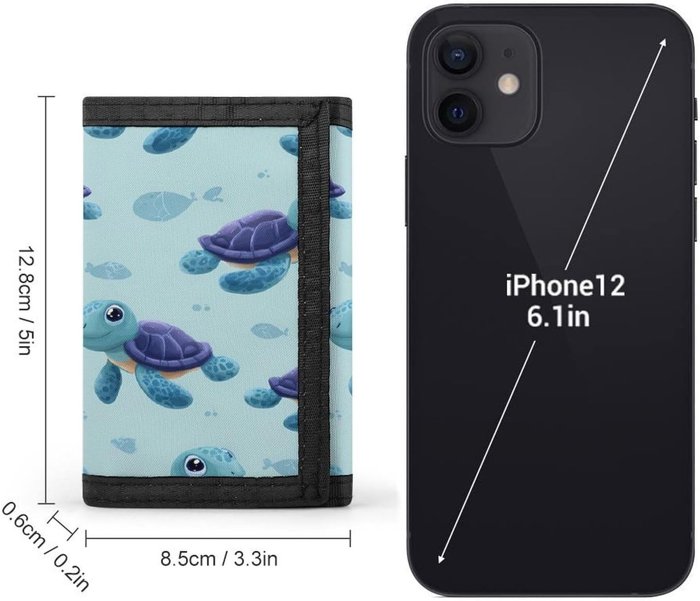 Sea Turtle Cartoon Pattern Trifold Slim Wallet Front Pocket With Money Clip And ID Credit Card Slots For Travel Work