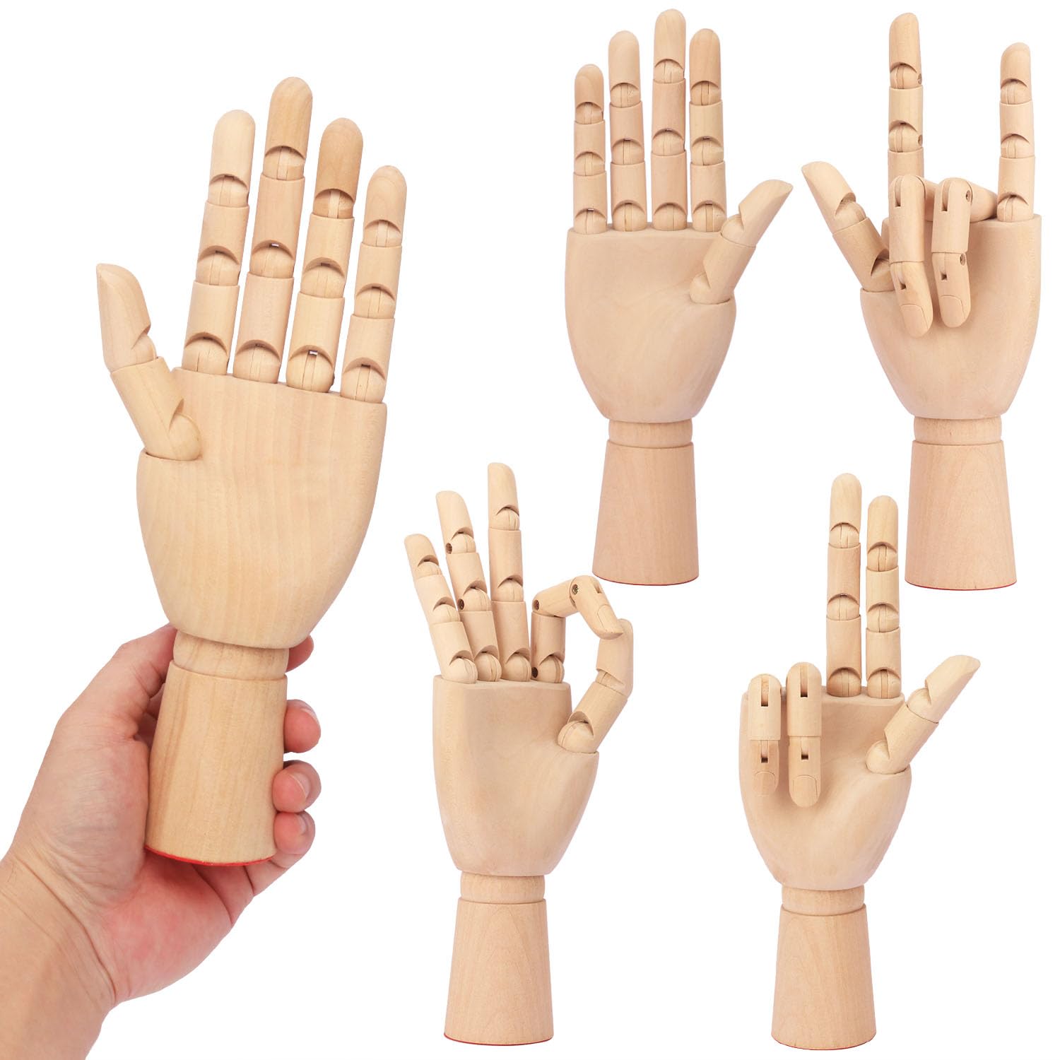 Künstler-Handmodell, Holzpuppe zum Zeichnen, links und rechts, Holzmodell-Hand zum Skizzieren, Zeichnen und Kunstbedarf, Heimbüro, Schreibtischdekoration, 25,4 cm, 4 Stück