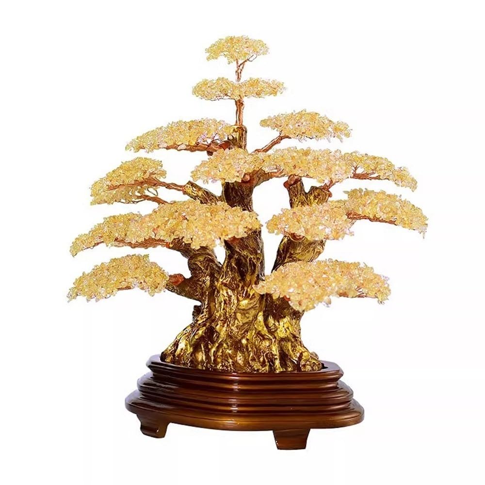 HCZKIUJY Luck and Wealth Crystal Tree Citrine Fortune Tree with Embedded Base, Feng Shui Reiki Balancing Table Ornament Chakra Money Tree