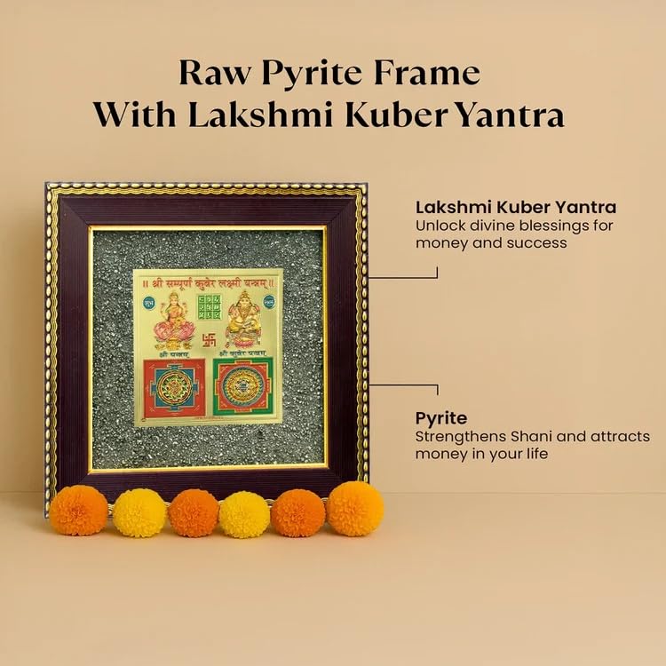 Image of Astrotalk Ghar Samriddhi Combo | Shree Yantra & Lakshmi Kuber Yantra | Pyrite Stone Frame for Money & Success | Home Decor vastu Items for Home & Office | Gift for Man & Woman | 19x19x1 cm | 2 Piece