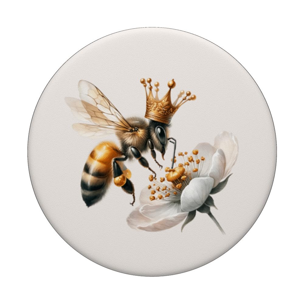 Unique Queen Bee For Women With Bee Crown For Queens Floral PopSockets Adhesive PopGrip, Black - Image 3