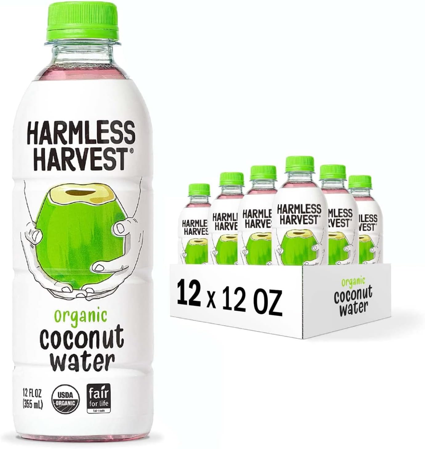 Harmless Harvest Organic Coconut Water Drink, Hydrate with Natural Electrolytes, No Sugar Added, Fair for Life Certified, Original Coconut Water 12 Fl Oz (Pack of 12)